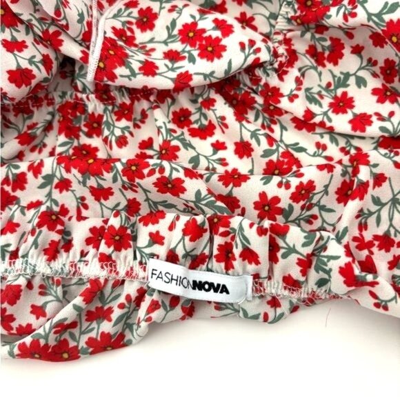 Fashion Nova Blouse XL Cropped Floral Puff Long Sleeve Boho Cottagecore Festival - Picture 4 of 12